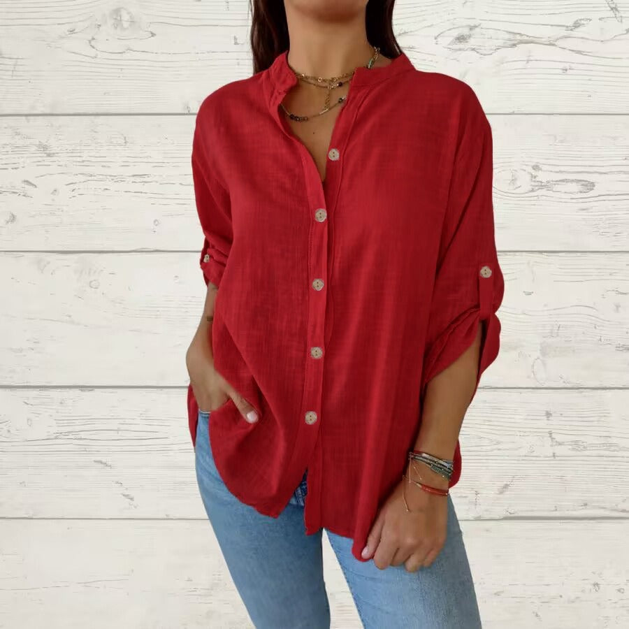 Comstylish Vintage Solid Color Cotton And Linen Loose Long-sleeved Shirt