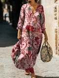 Women's Folkloric Art Print Pocket Cotton Dress