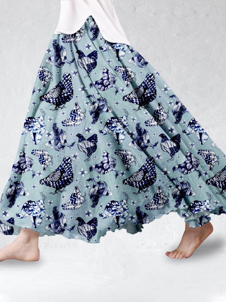 Comstylish Yakei Shibori Art Linen Blend Flowy Wide Skirt