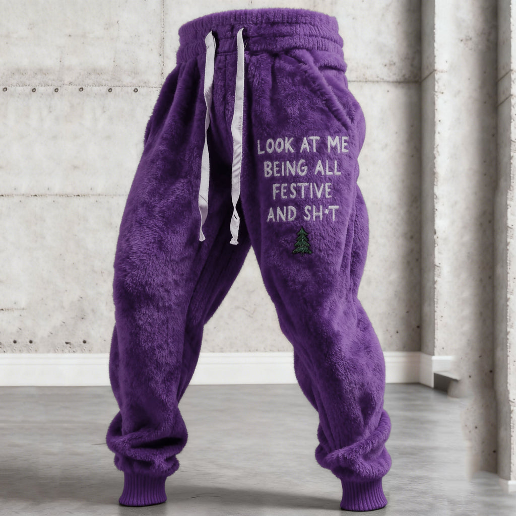 Comstylish Men's Funny Slogan Plush Casual Pants