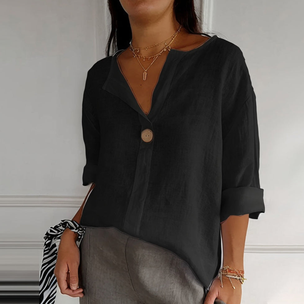 Comstylish Solid Color Linen Blend Loose Blouse