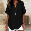 Comstylish Solid Color V-neck Short Sleeve Linen Blend Blouses