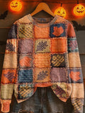 Comstylish Women's Fall Patchwork Pumpkin Print Crew Neck Sweatshirt