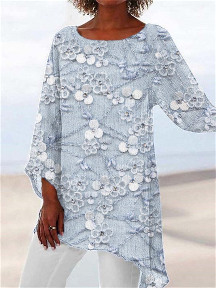 Comstylish Classy Floral Beaded Embroidered Flowy Tunic