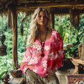 Comstylish Pink Cherry Blossom Japanese Art Cozy Linen Shirt