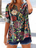 Women's Floral Pattern Art Print Cotton Linen Casual Shirt