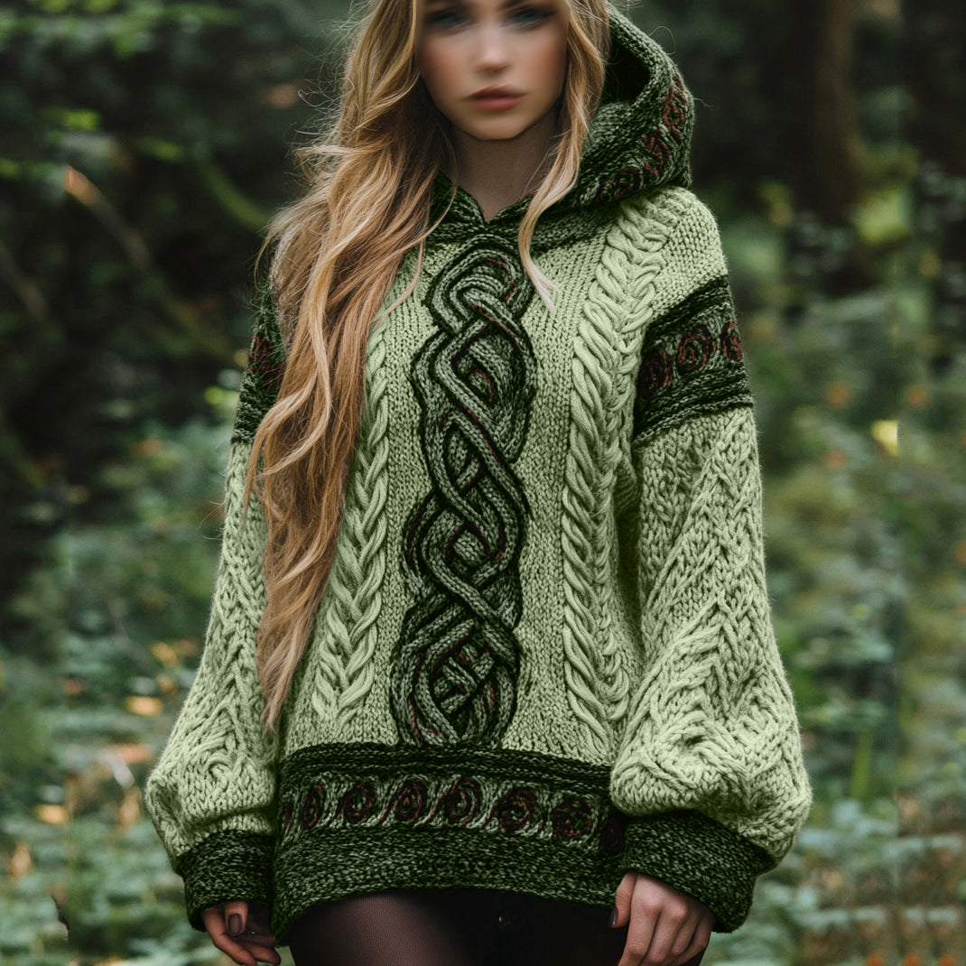 Women's Irish Celtic Knot Jacquard Hooded Sweater artswardrobe