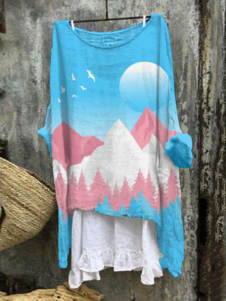 Comstylish Transgender Landscape Art Cozy Linen Tunic