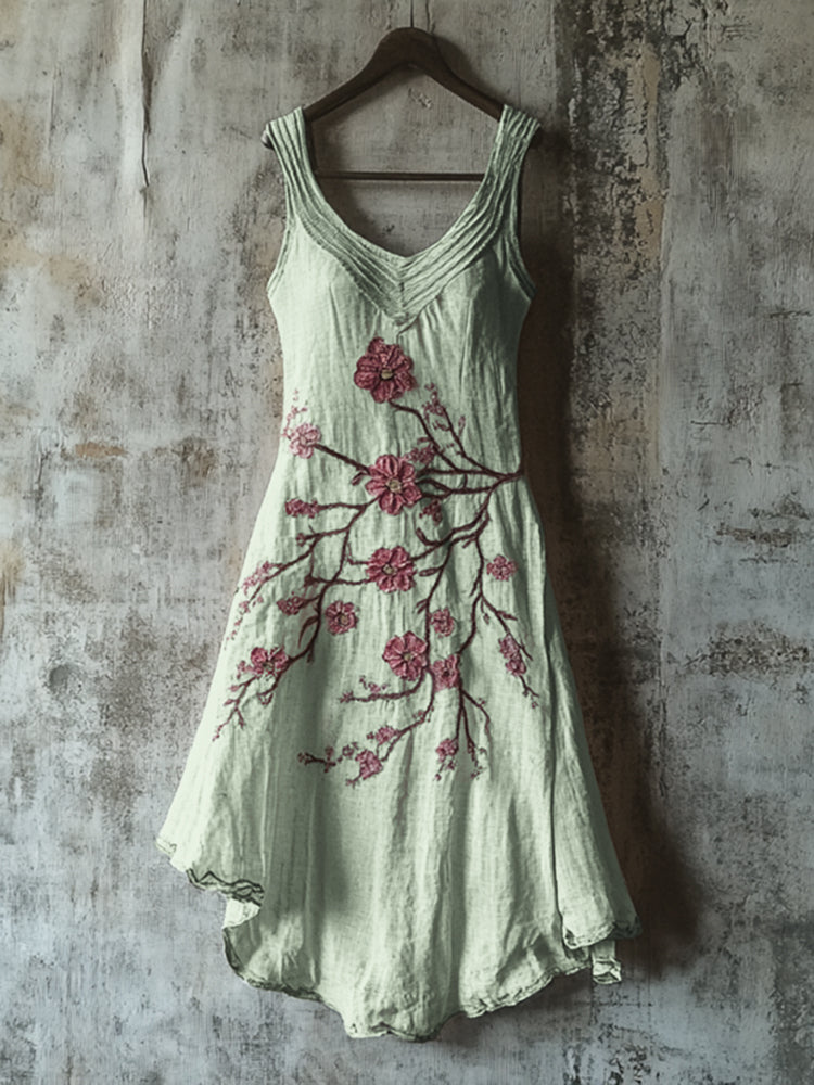 Comstylish Vintage Celtic Knot With Cherry Blossoms Pattern Linen Tank Dress