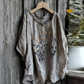 Comstylish Vintage Floral Embroidered Short Sleeve Comfy Shirt