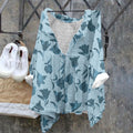 Comstylish Ladies Floral Pattern Casual Cotton Linen Shirt