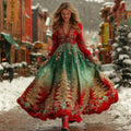 Comstylish Women's Christmas Tree Pattern Elegant V-neck Dress