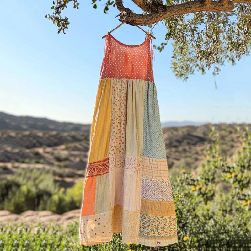 Vintage Floral Patchwork Art Linen Tank Dress artswardrobe