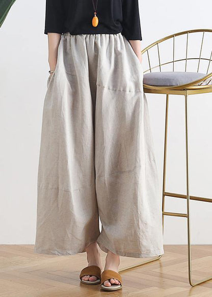 20 Summer Stitching Thin New Cotton and Linen Nude Wide-leg Pants