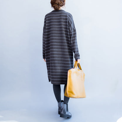 Autumn Gray Knit Dresses Striped Sweater Dress