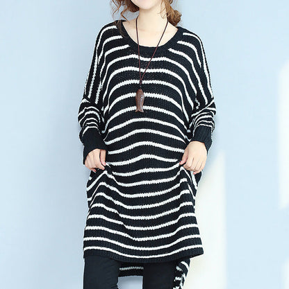 Black Cozy Sweater Dresses Low High O Neck Knit Pullover Dress