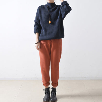 Blue Chunky Winter Sweaters Short Knit Tops Oversized Knit Pullover
