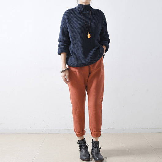 Blue Chunky Winter Sweaters Short Knit Tops Oversized Knit Pullover