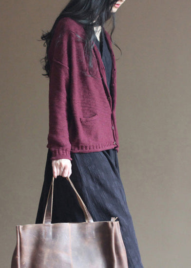 Burgundy Cozy Sweater Sweaters Fall Blouse V Neck