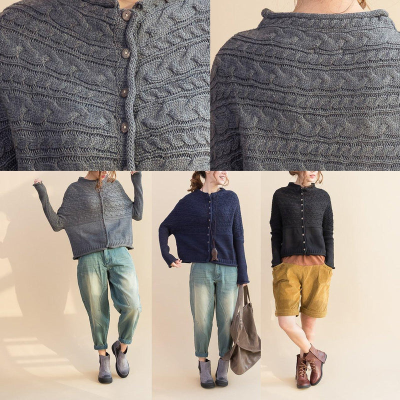 Fall Black Cable Woolen Knit Sweater Loose Fit Sweaters