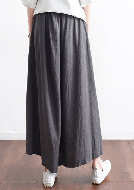 Fall Black Linen Skirts Oversize Pleated Skirts Long