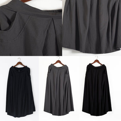 Fall Black Linen Skirts Oversize Pleated Skirts Long