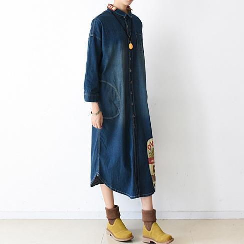 Fall Denim Dresses Long Patchwork Denim Shirt Dress Style