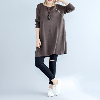 Fall Cotton Sweater Dresses Oversize Chocolate Cozy Knit Dress