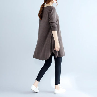 Fall Cotton Sweater Dresses Oversize Chocolate Cozy Knit Dress