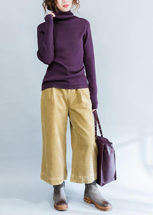 Fall Purple Cotton Knit Tops Fit Sweater