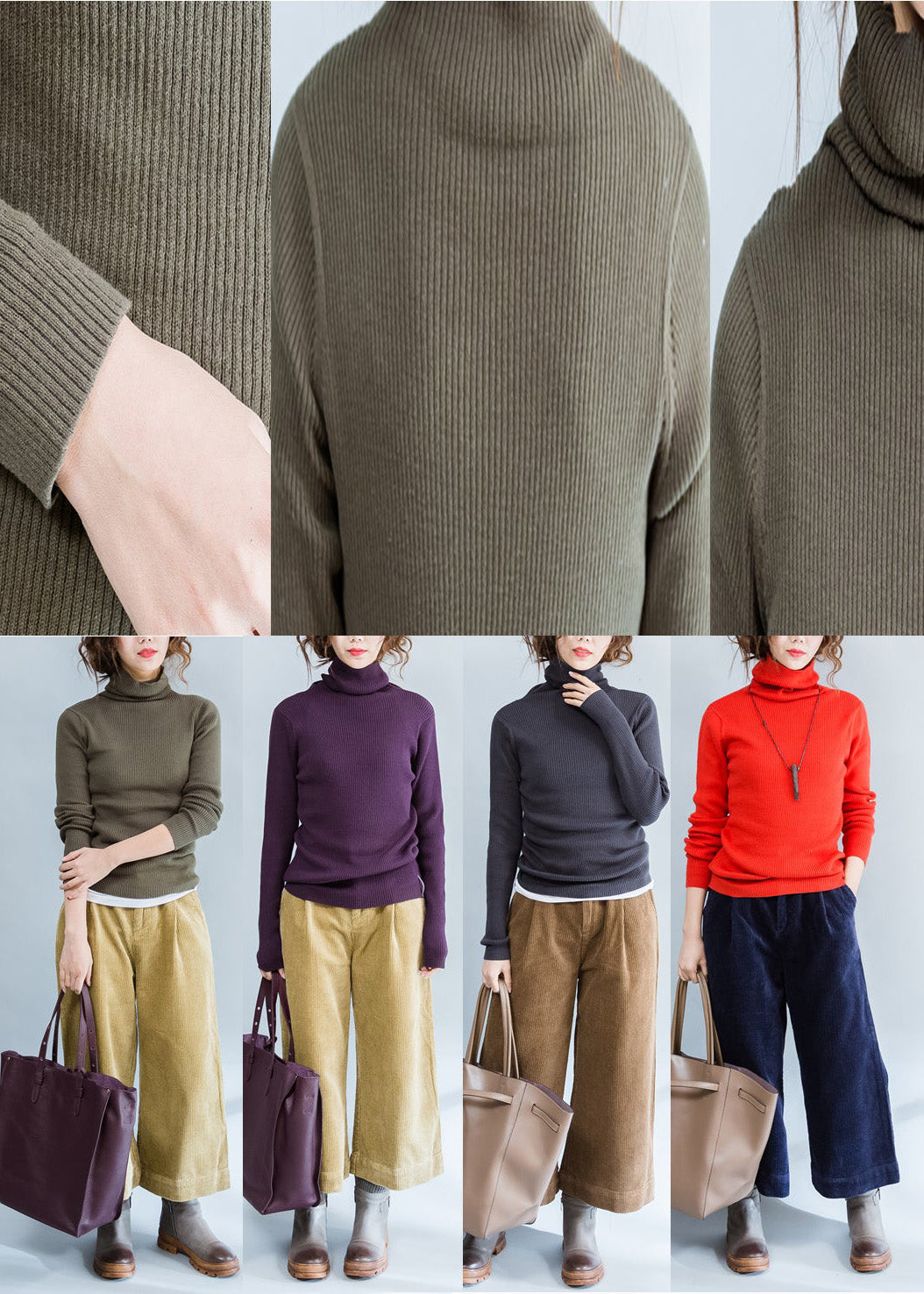 Fall Purple Cotton Knit Tops Fit Sweater