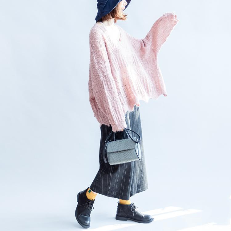 Cotton Knit Tops Ruffles Oversize V Neck Sweaters