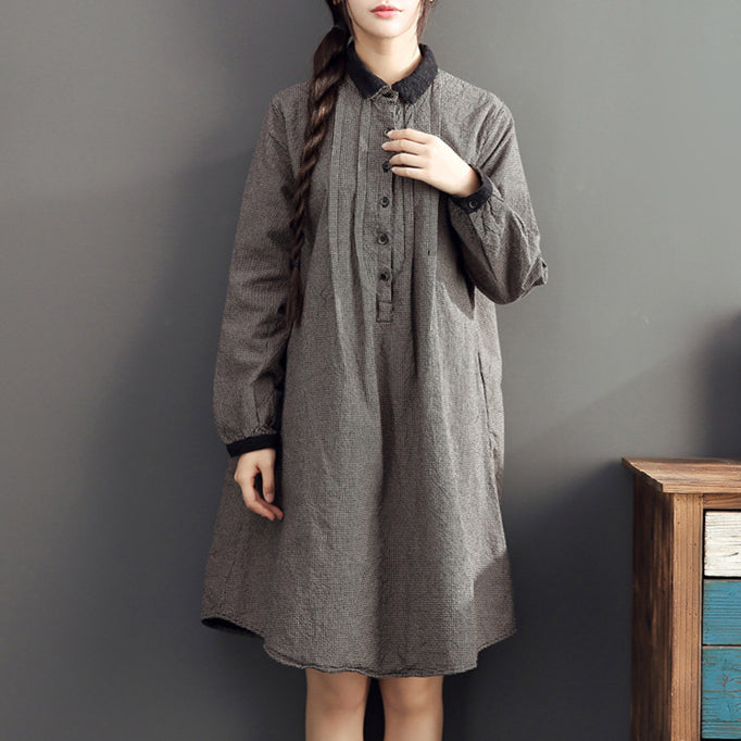 Lapel Cotton Warm Mid Dresses Oversize High Waist Cotton Dress