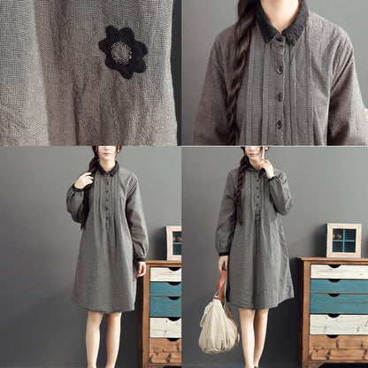 Lapel Cotton Warm Mid Dresses Oversize High Waist Cotton Dress