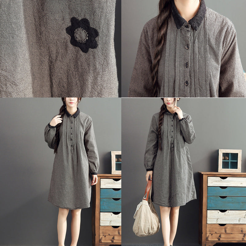 Lapel Cotton Warm Mid Dresses Oversize High Waist Cotton Dress