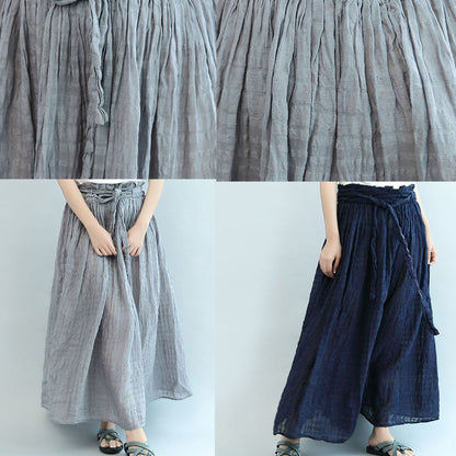 Navy Linen Maxi Skirts Oversize Elastic Waist Summer Skirts