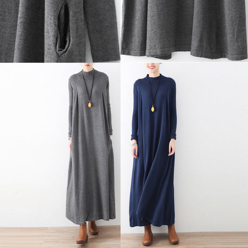 Winter Gray Knit Maxi Dresses Warm Woolen Dresses Caftans Gown