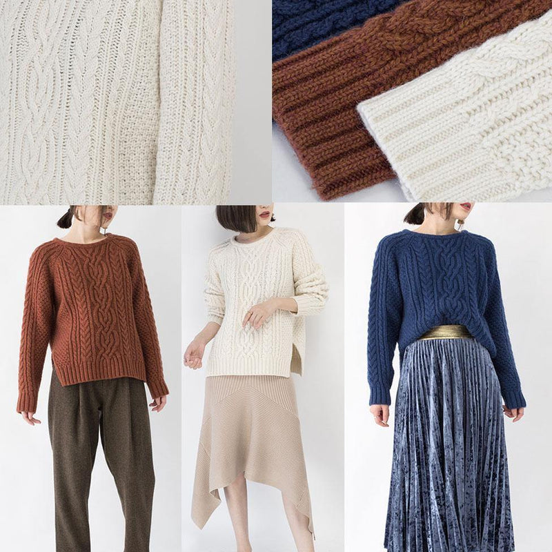 Chocolate Chunky Cozy Sweater Loose Fitting O Neck Side Open Knit Sweat Tops Boutique Cable Knit Blouse