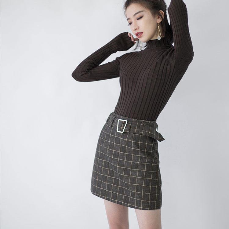 Chocolate Knit Sweaters High Neck Knitted Blouses Side Open Winter Sweaters