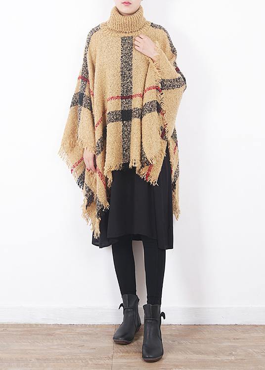Yellow Original Cloak Shawl Plaid High Neck Oversize Sweater