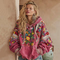 Comstylish Women's Vintage Bohemian Floral Embroidery Long Sleeve Casual Hoodie