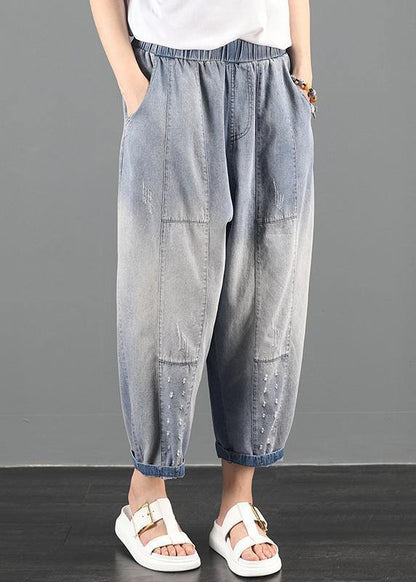 Summer Dress Code Loose High Waist Washed Old Denim Harem Pants