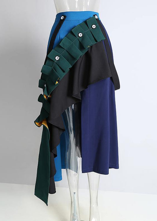 A-line Multicolor Patchwork Ruffle Irregular Skirt