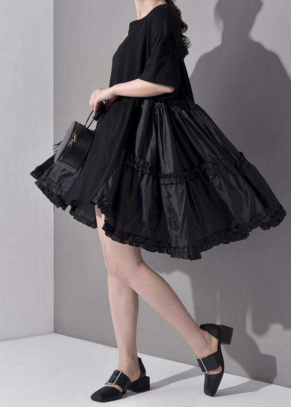 New Spring Summer Round Neck Half Sleeve Pleated Big Size Dress