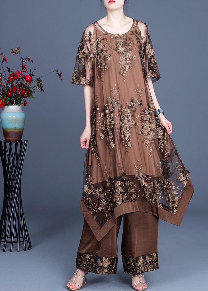 Summer Irregular Dress Wide Leg Pants Suspender Skirt Three Piece Set