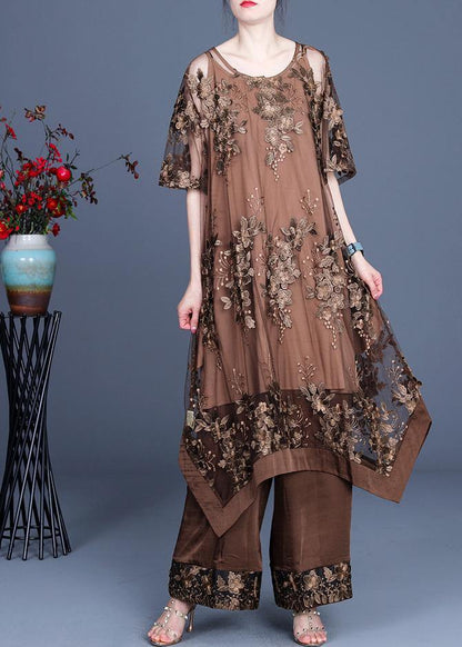 Summer Irregular Dress Wide Leg Pants Suspender Skirt Three Piece Set