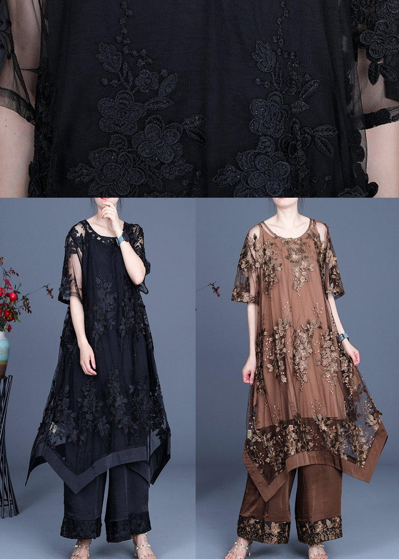 Summer Irregular Dress Wide Leg Pants Suspender Skirt Three Piece Set