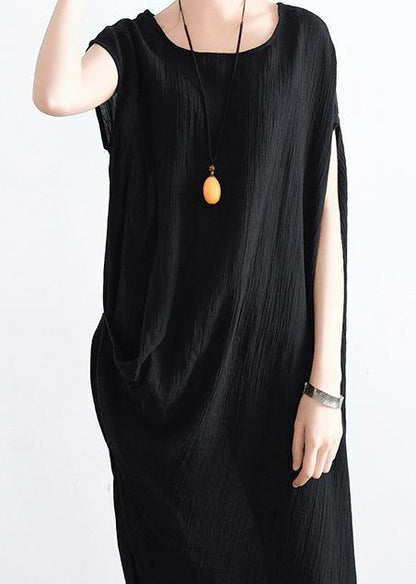 Summer New Cotton Hemp Art Loose Asymmetric Dress