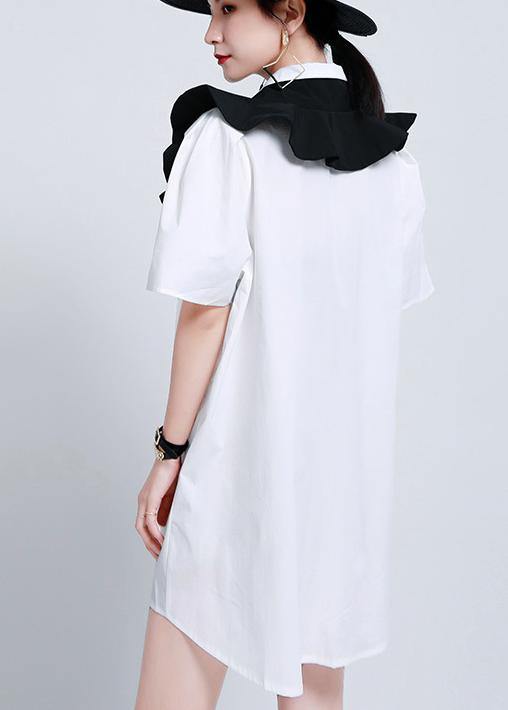 Summer White Ruffles Asymmetrical Design Dress