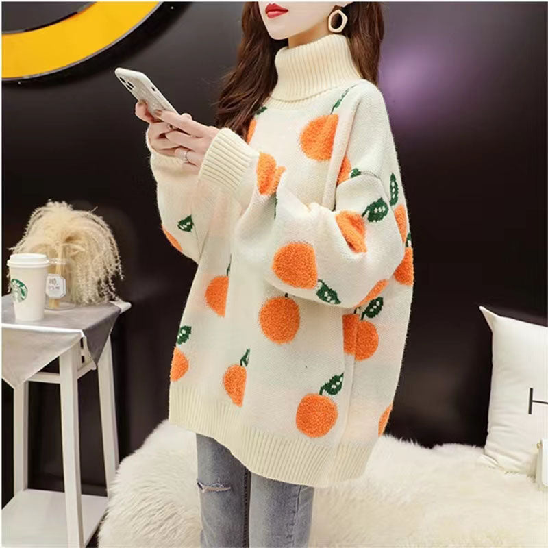 Thick Warm Blue Big Dotted Rabbit Wool Tops Knit Sweater